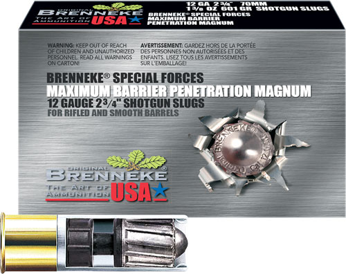Brenneke SL122MBPM Special Forces Maximum Barrier Penetration Magnum 12Gauge 2.75 1 3/8oz Slug Shot 5 Per Box/50 Case 1650 FPS nneke SL122MBPM Special Forces Maximum Barrier Penetration Magnum 12Gauge 2.75 1 3/8oz Slug Shot 5 Per Box/50 Case 1650 FPS Ammo